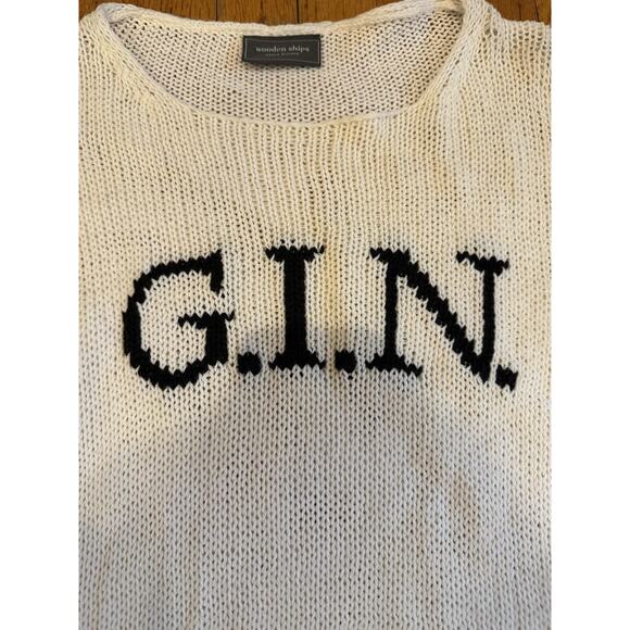 Wooden Ships Sweater Womens M/L Ivory Open Knit G.I.N. Graphic Crewneck Pullover - Picture 3 of 6